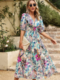 floral puff sleeve mini dress