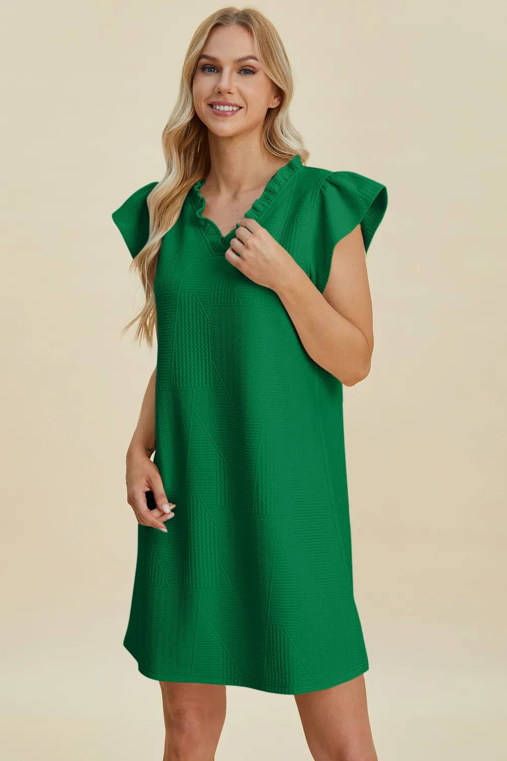 v neck cap sleeve dress
